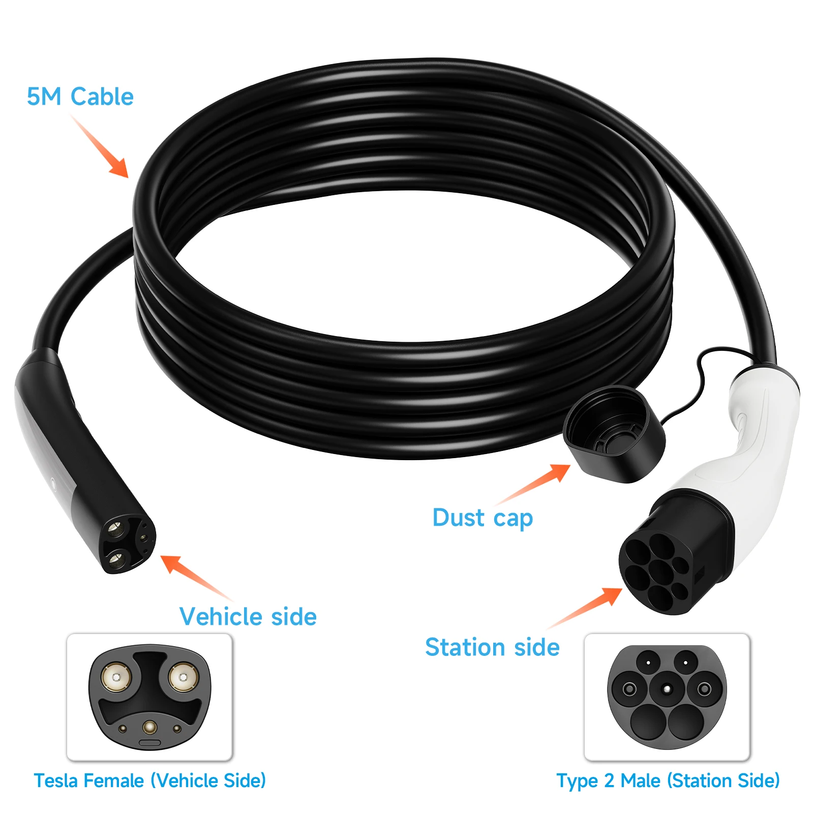 AFEEV 16A/32A 7 кВт Тип 2 для Tesla NACS EV Зарядный кабель IEC 62196-2 модели 3/Y/X/S Зарядная станция