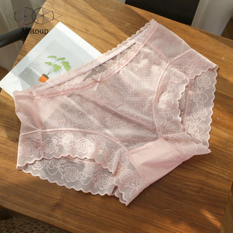 

4Pcs women's Ice silk panties girl comfortable Breathable thin underwear sexy lace briefs cute bow tie low waist underpants