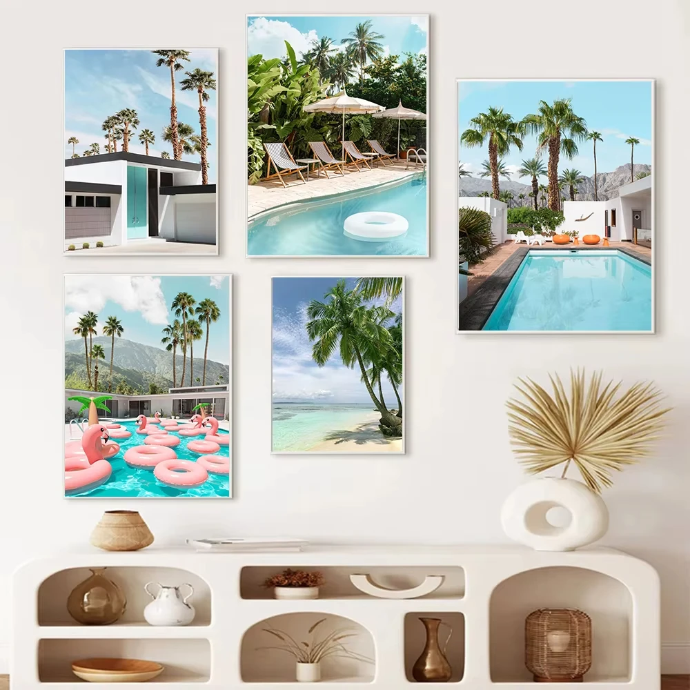 Скандинавская летняя Пальма пляж серфинг глубоководные морские киты постер