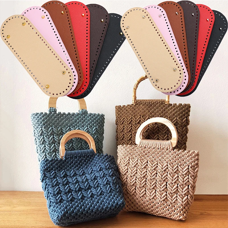 

Handmade Oval Bottom For Knitted Bag PU Leather Wear-Resistant Accessories Bottom With Holes DIY Crochet Bag Bottom 29.5*10cm