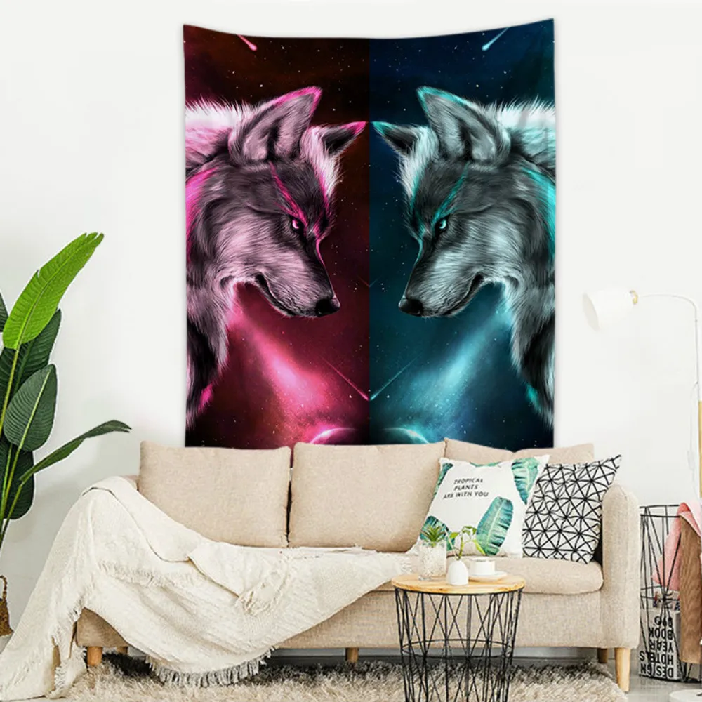 

INS Nordic Wind Wolf Tapestry Wall Hanging Home Living Room Cartoon Animal Fabric Hanging Painting Decor Blanket Beach Towel