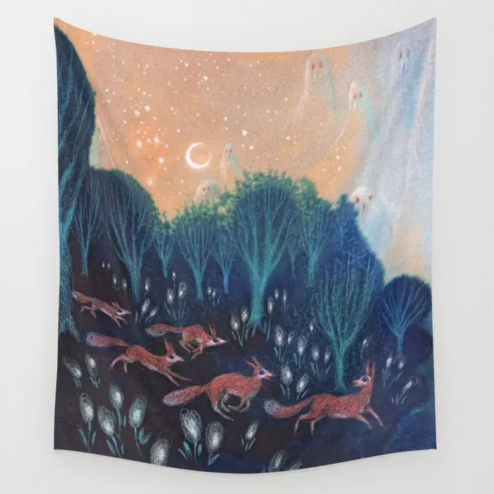 

Night Of The Foxes Wall Tapestry Background Wall Covering Home Decoration Blanket Bedroom Wall Hanging Tapestries