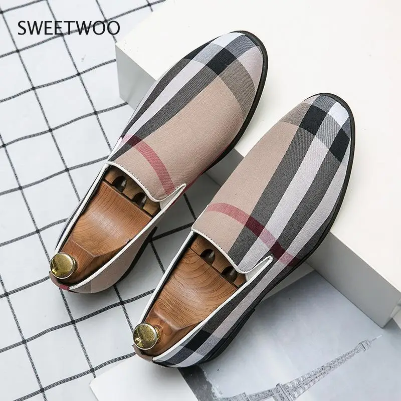 

New Mens Dress Shoes Stripe Patchwork Leather Shoe Fashion Handmade Wedding Party Shoes Men Loafers Oxford Shoes Men Big Size