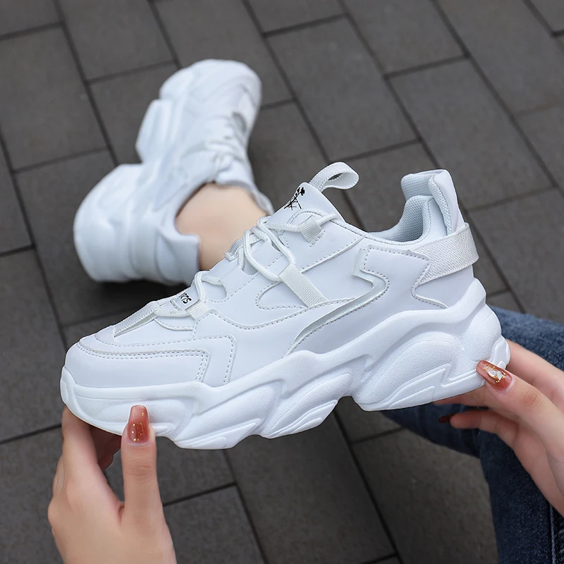 

Chunky Sneakers Women Black Comfortable Breathable Platform Shoes Rubber Hard-Wearing New Trendy White Sneakers Woman A0-40