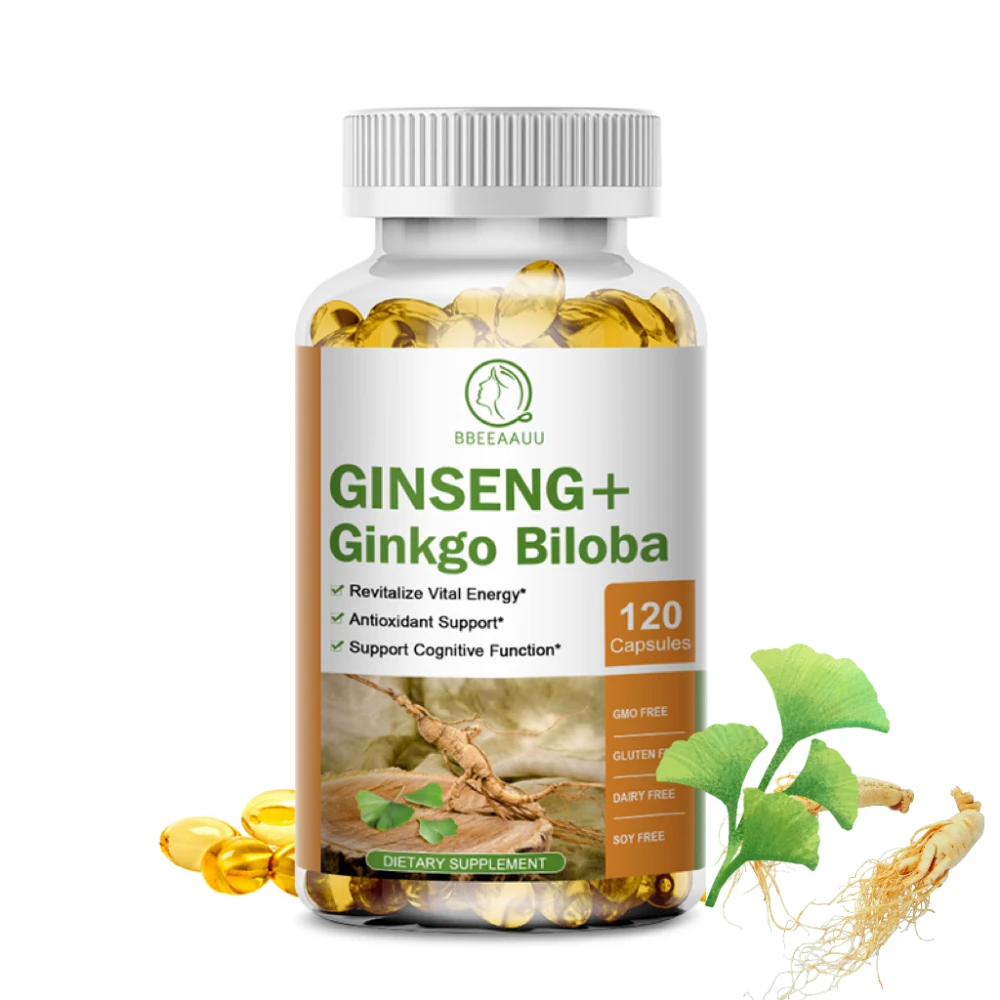 

BBEEAAUU Panax Ginseng Ginkgo Biloba Capsules Increases Energy, Mood, Stamina & Performance Brain Blood Circulation Alzheimer