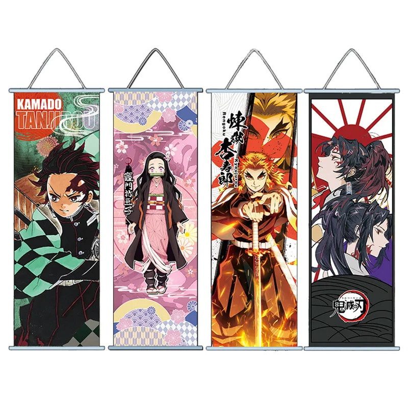 Декор для дома "Demon Slayer Hanging Scroll Painting" с горячим аниме постером Nezuko Tanjirou Zenitsu Inosuke.