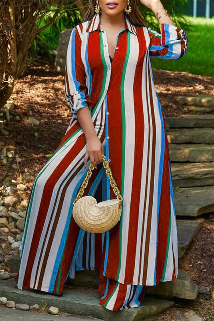 Женский костюм в полоску Длинная блузка с принтом осень 2023