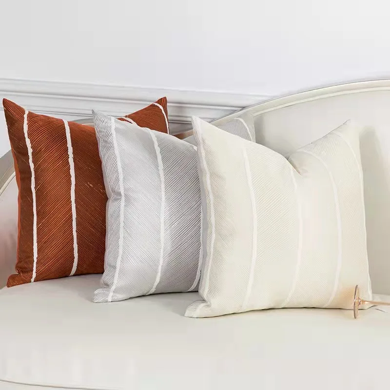 

Jacquard Cushion Cover Yarn-Dyed Pillow Cover Stripe 45x45cm Soft Home Decorative For Living Room Bed Room Sofa Couch Ivory