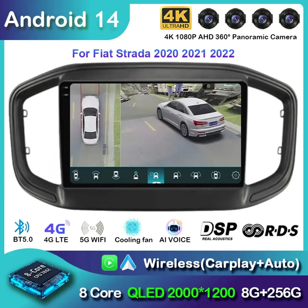 Автомобильное радио Android 14 Carplay для Fiat Strada 2020 2021 2022 Навигация GPS Мультимедийный