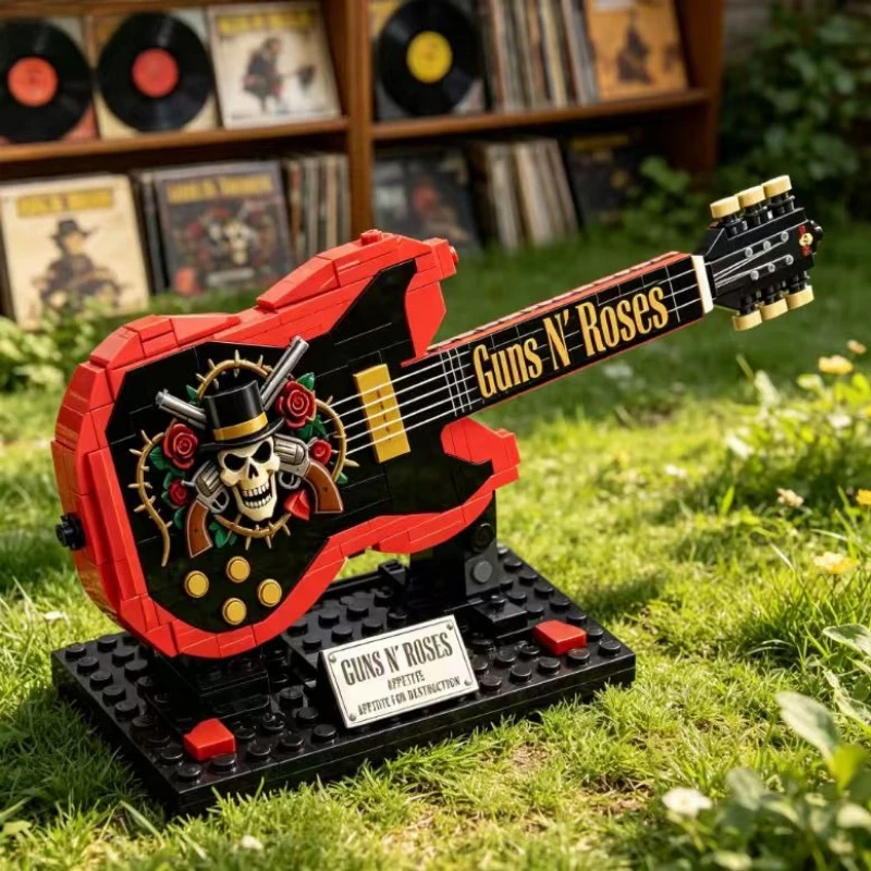 Фото Конструктор «Мини-гитара Guns N' Roses»: Музыкальная тематика, коллекционная модель из кирпичиков, подарок для фанатов и коллекционеров №3