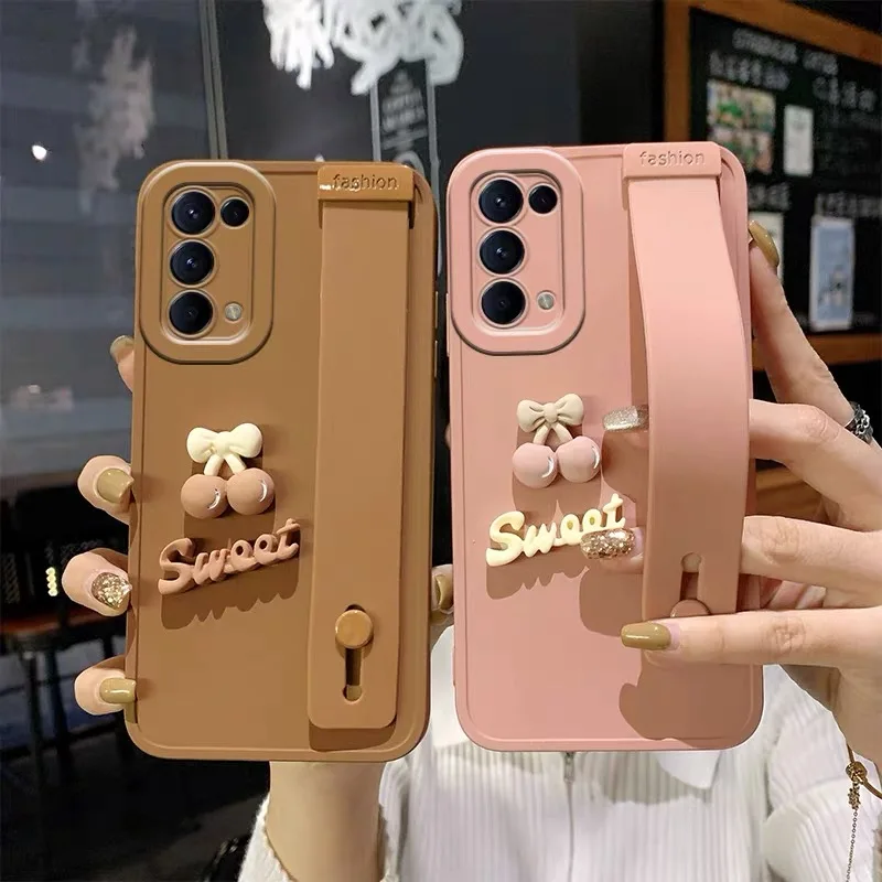 Fashion 3D Cherry Bear Love Wrist Strap Holder Case for Samsung S21 FE S20 Plus Note 20 Ultra 10 A53 33 23 13 M23 33 53 Cover