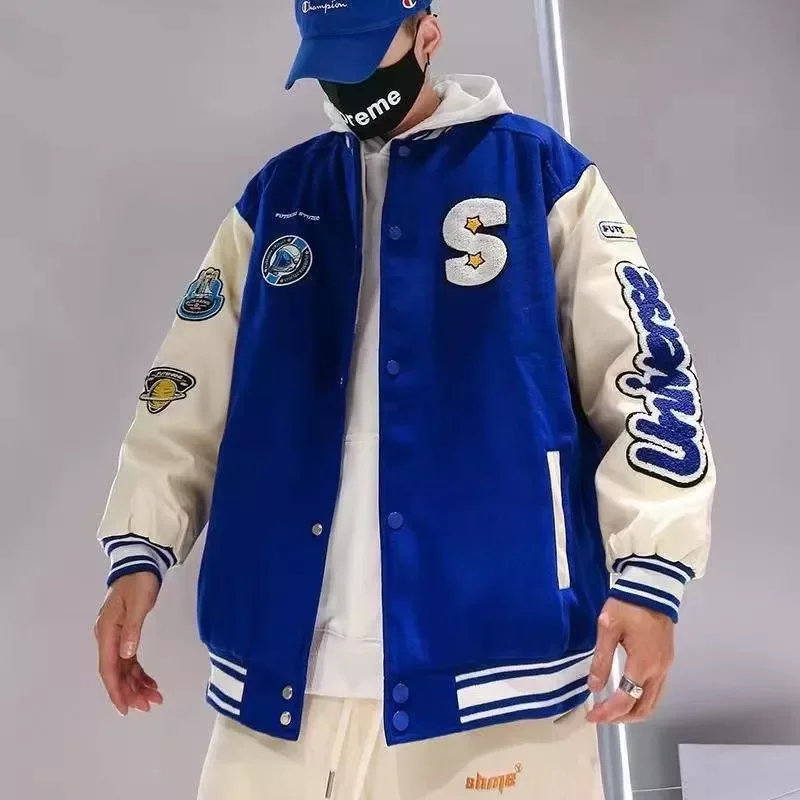

2023NEW Hip Hop Baseball Jacket Men and Women Furry Letters Embroidery loose Varsity Jackets Unisex Streewear Casual Bomber Coat