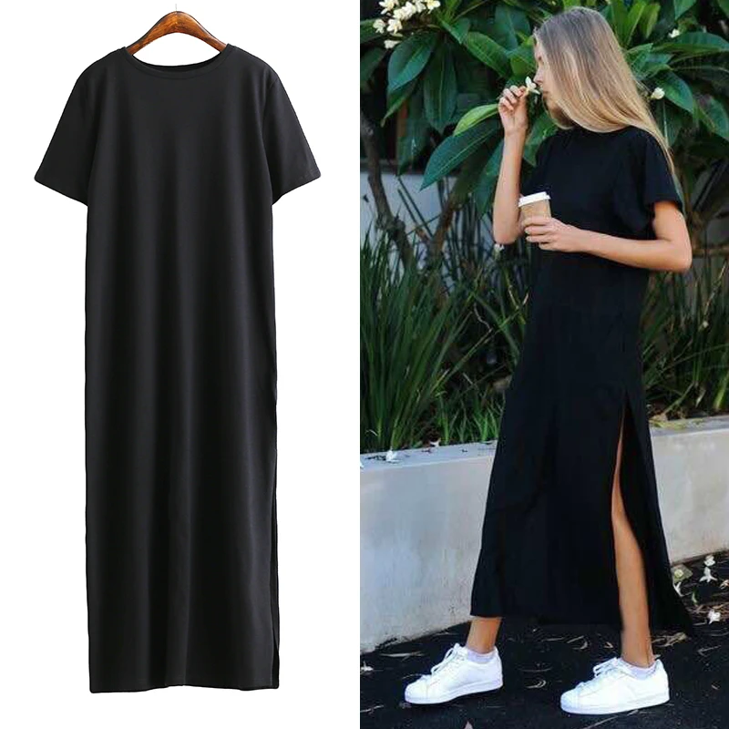 

Maxi T Shirt Dress Women Summer Beach Sexy Elegant Casual Ukraine Vintage Linen Boho Party Long Black Bodycon Dresses