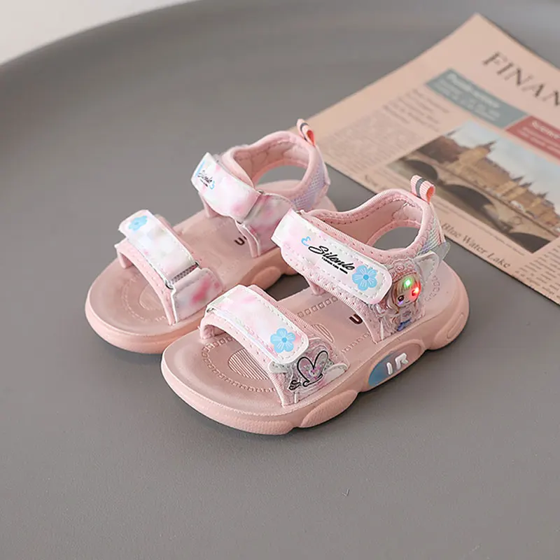 

Little Kid Summer Shoes Girls Hook and Loop Printed Sandals 2022 Child Soft Bottom Non-slip Outdoor Flat Sandal beach Shoe 22-31