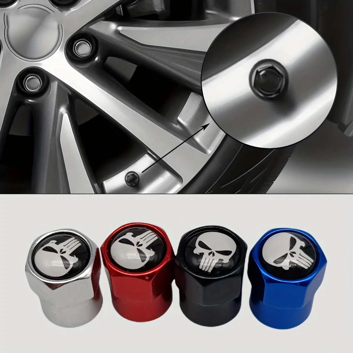 

4pcs/pack Personalized Creativity Skull Head Logo Automobile Tire Valve Cap Retrofit Car Motorcycle Bicycle Universal