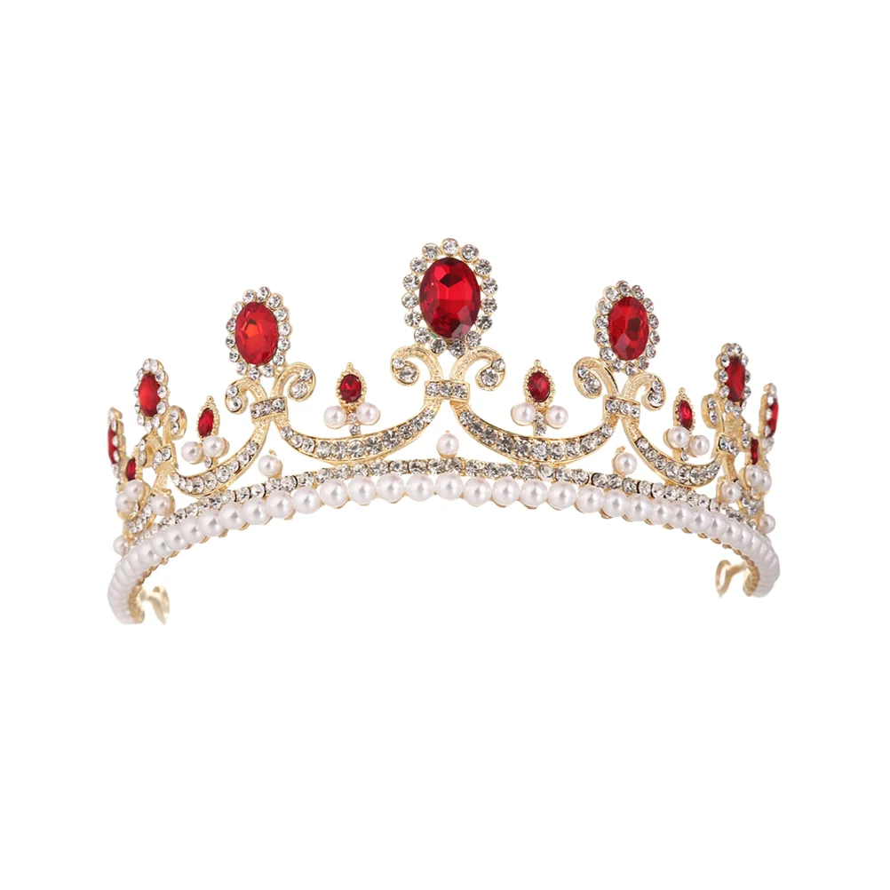 

1pc Retro Baroque Crown Rubine Rhinestone Crown Jewelry Hair Accessories for Wedding Party