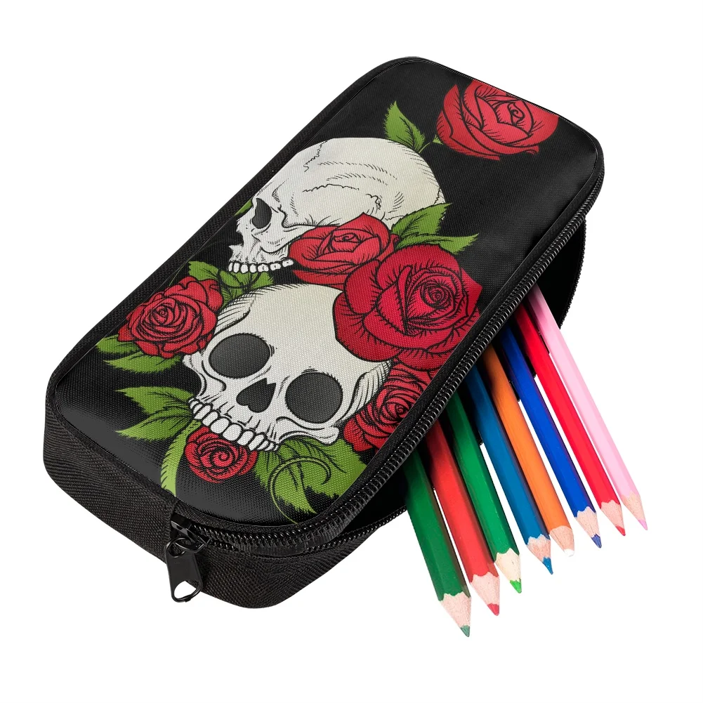 FORUDESIGNS Gothic Skull and Rose Printing 3Pcs/Set School Bag Pencil Box Backpack for Teenage Kids Travel Daypack Big mochilas