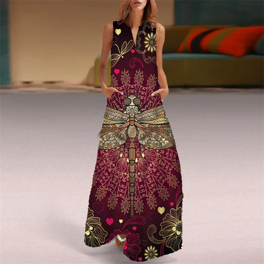 

New Women Summer High Quality Mini Dress 3D Dragonfly Print Vintage Dress Casual Elegant Slim Dress Beach Fashion Dress 2022