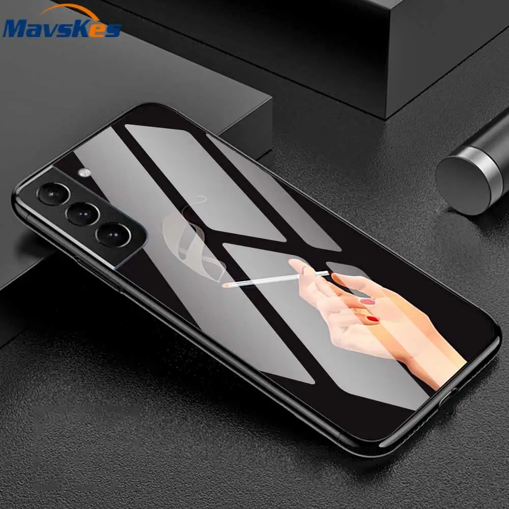 Фото Чехол для телефона из закаленного стекла для Samsung Galaxy S21 S22 Plus Ultra FE 5G Note 8 9 10 20 Note10 Pro Ultra, силиконовые чехлы, задняя крышка №5