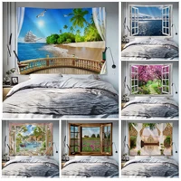 imitation window forest landscape painting printed large wall tapestry wall hanging decoration household kawaii room decor