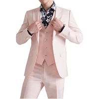 summer pink suits groom wear slim fit business casual suit for men peak lapel 3 piece %ef%bc%88blazer vest pants%ef%bc%89costume homme