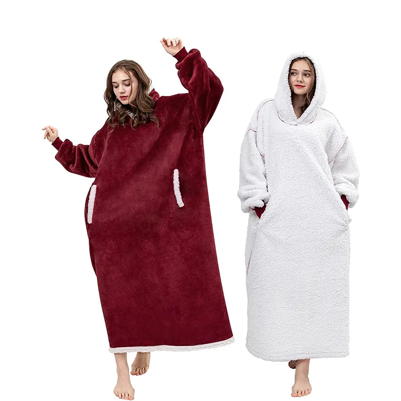 

2022 Super Long Flannel Blanket with Sleeves Winter Hoodies Sweatshirt Women Men Pullover Fleece Giant TV Blanket Oversized New