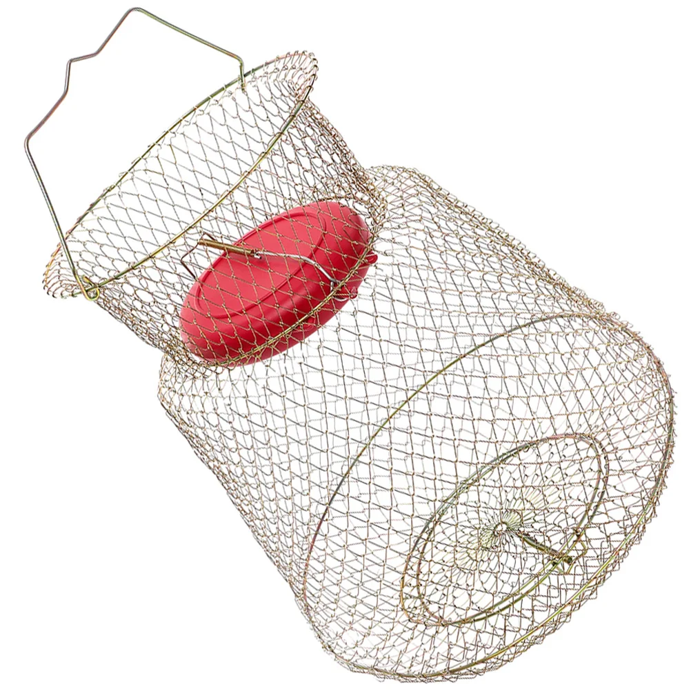 

Crab Basket Shrimp Fishing Float Tube Foldable Metal Baskets Iron Cage Catching Protective Folding Net Tank