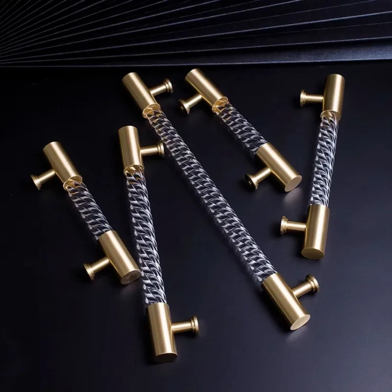 Роскошные латунные акриловые скрученные ручки Nordic светильник дверные Длинные с