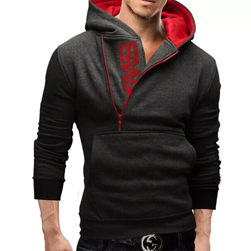 

2023New Side Zipper Hoodies Men Sweatshirt Spring Letter Print Sportswear Slim Pullover Tracksuit Hip Hop Streetwear