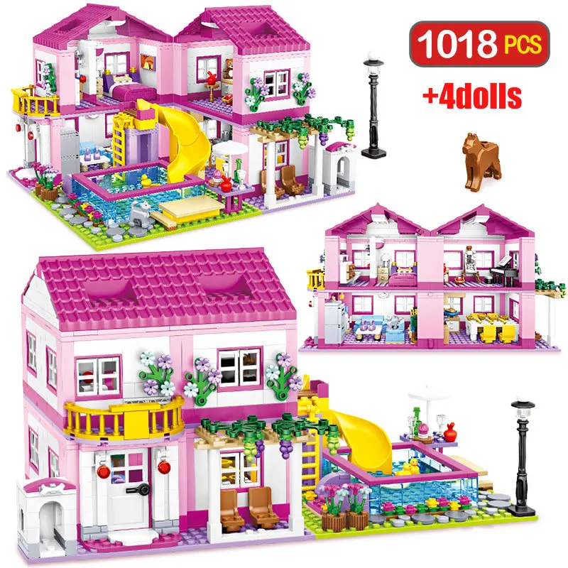 

Friends City Castle Building Blocks Double-storey Villa Summer Swimming Pool Building Blocks Sets Girl Toy Gift Play House Model