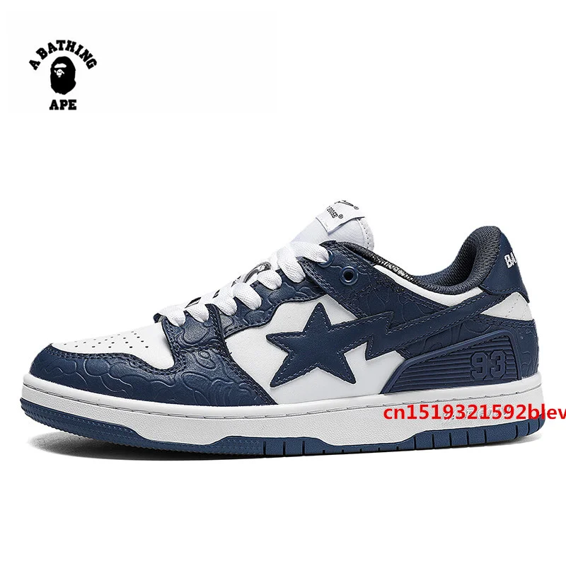 

A BATHING APE Men Women Vibe BapeGoose Skate STA Wearable Sneakers Air 93 Bapesta Low Athletic Force Navy Color Shoes Eur 36-45