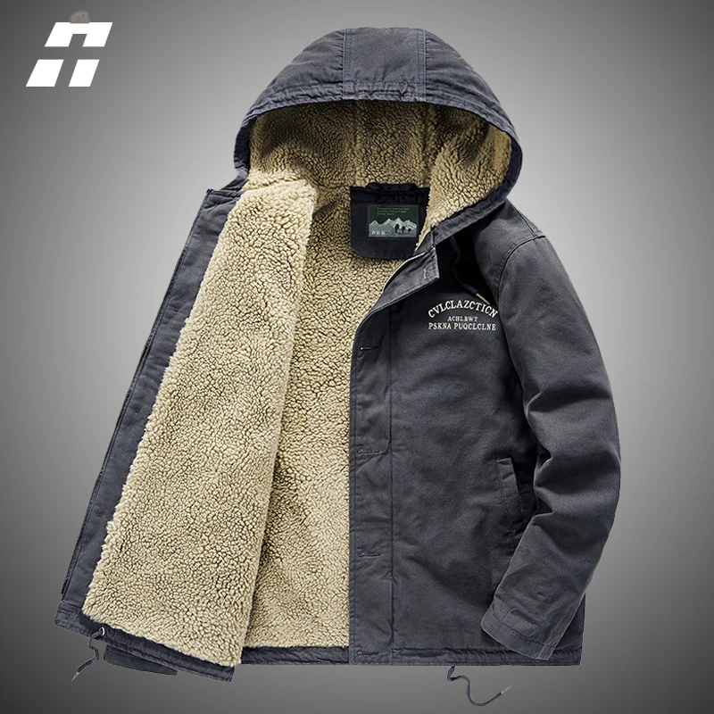 

Imitated Lamb Fur Winter Men's Jackets Warm Thicken Fur Collar Solid Coat Fleece Tooling Bomber Jacket Men Thermal Parkas 5XL