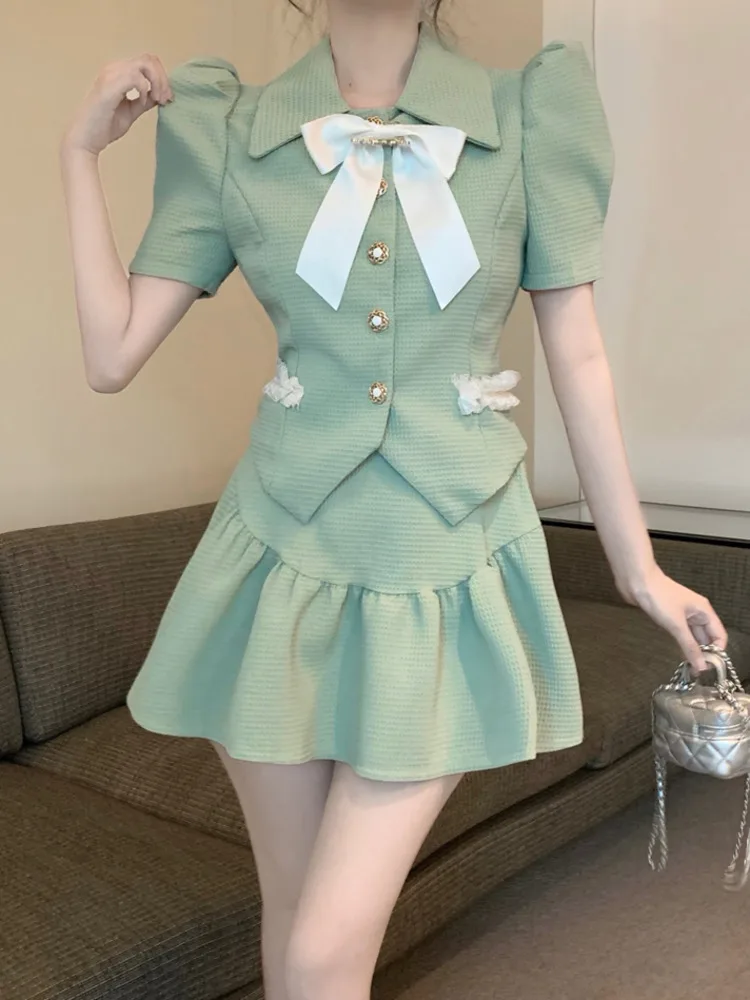 

Новинка, милый корейский комплект из двух предметов для женщин, искусственная кожа, летний маленький аромат, комплект из двух предметов, жен...