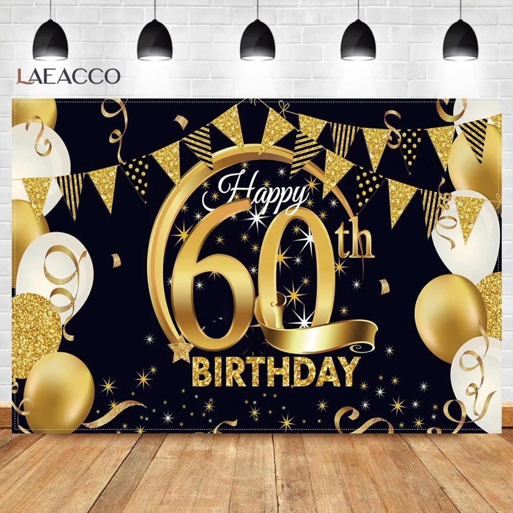 Золотые воздушные шары Laeacco Happy 60th 50th 40th 30th день рождения лента праздничный Постер
