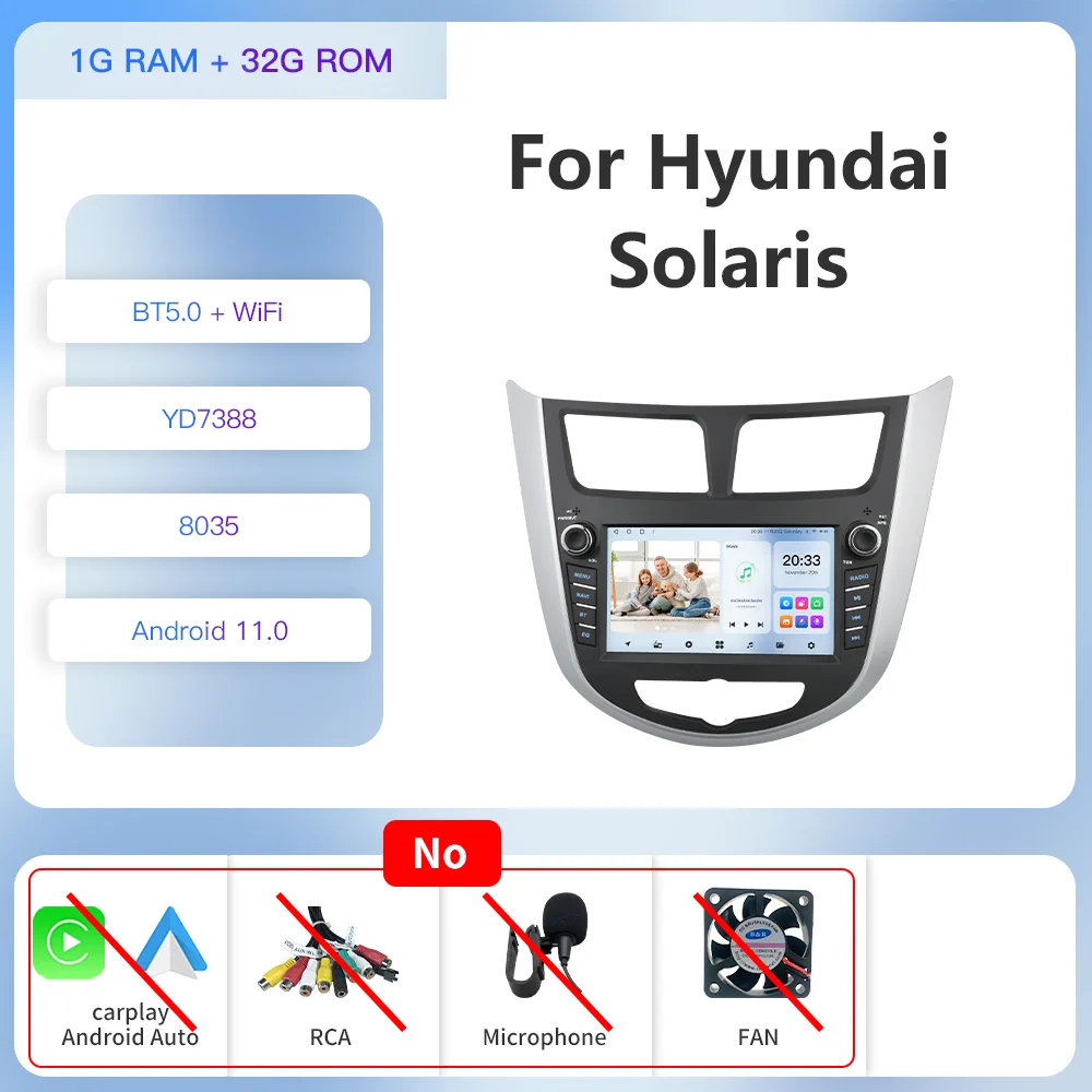 

Kapud 7 дюймов Android 14 стерео автомобильное радио мультимедиа для Hyundai Solaris Accent 2010-2016 2 Din Carplay Auto DSP 360 камера Wi-Fi DSP