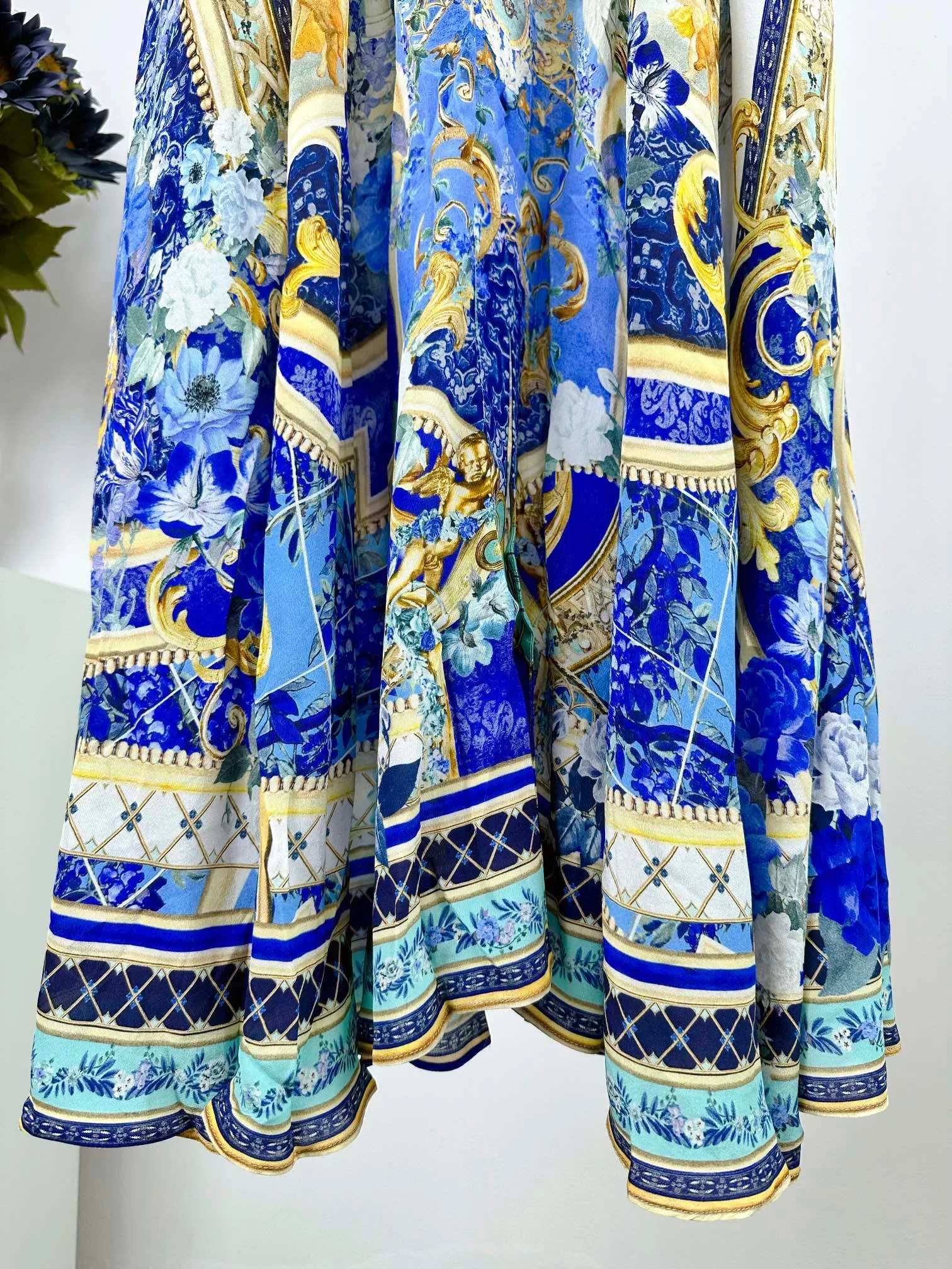 Женское длинное шелковое платье Элегантное синее с глубоким V-образным вырезом и