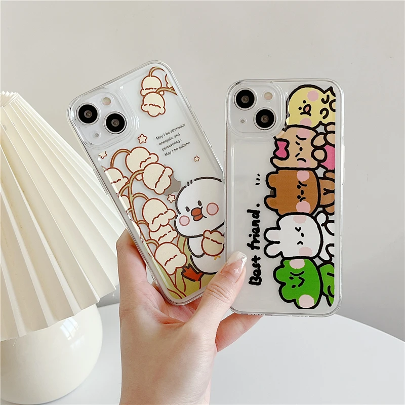 

Cute Cartoon Duck Flower Interesting Animal Phone Case For iPhone 13 12 11 Pro XS Max X XR 7 8 Plus Anti Drop Shockproof Cover