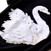 large beads applique black white 3d swan embroidery lace patch diy clothes skirt hat backpack cloth sticker riverdale tshirt