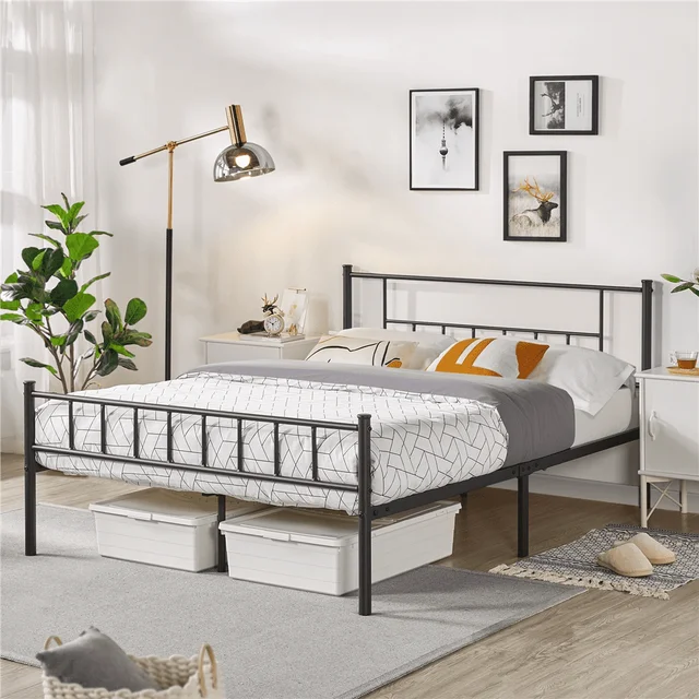 Metal Full Bed with Headboard and Footboard, Black Queen Bed Frame Furniture Bedroom 2