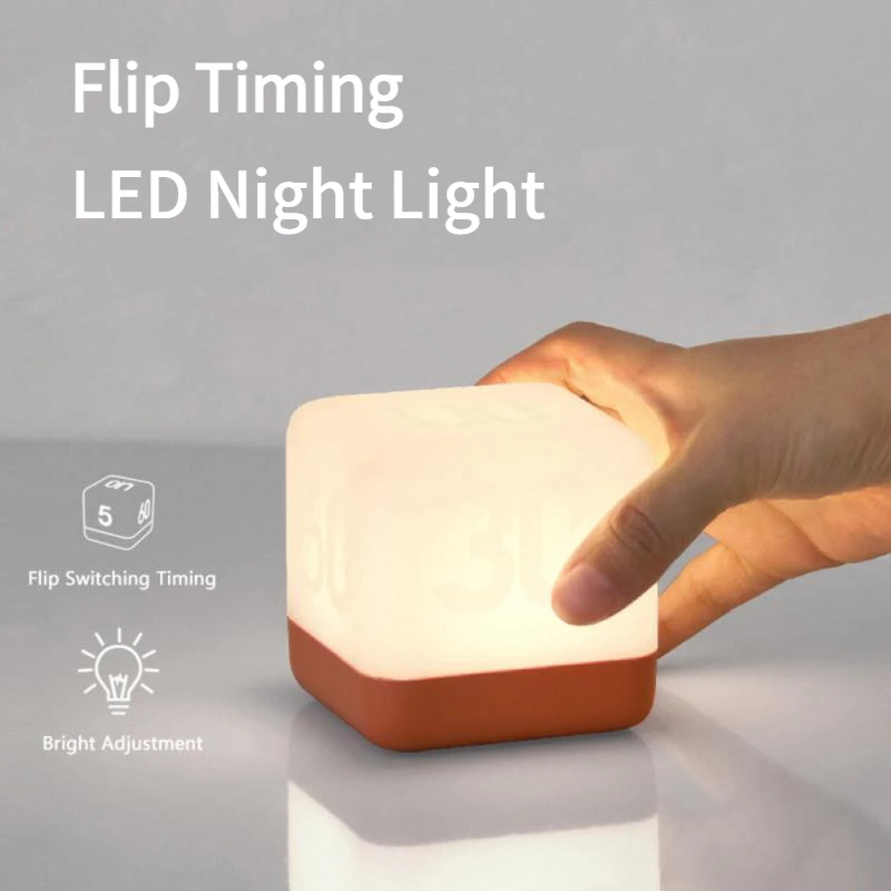 

Flip Timer Night Light LED Cube Time Manager 2 Levels Dimming Nursing Light Eye Protection Bedside Lamp for Home Decoration