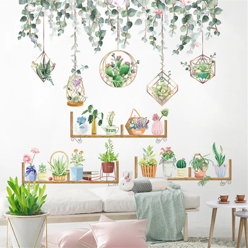 

Potted Culture Wall Sticker PVC Material DIY Plants Leaves Wall Decals for Living Room Kitchen Children Nursery Home Decoration