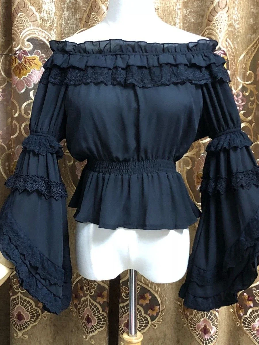 Женская кружевная блузка с вырезом лодочкой белая составного кроя в японском