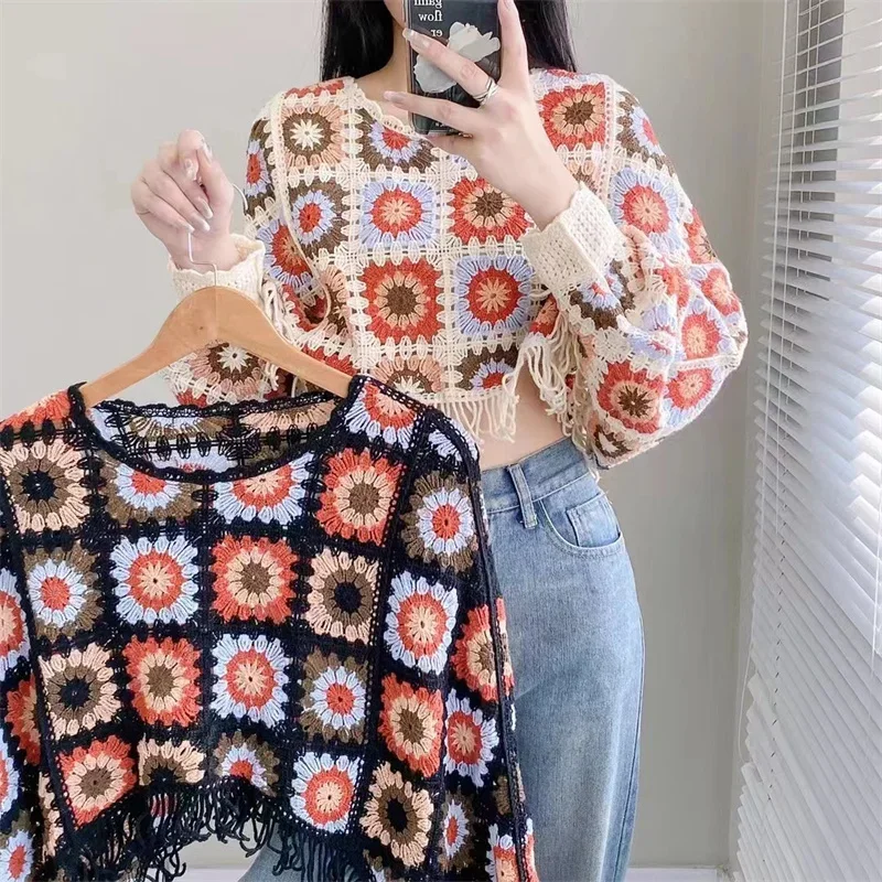 Женский трикотажный свитер с круглым вырезом длинным рукавом летучая мышь