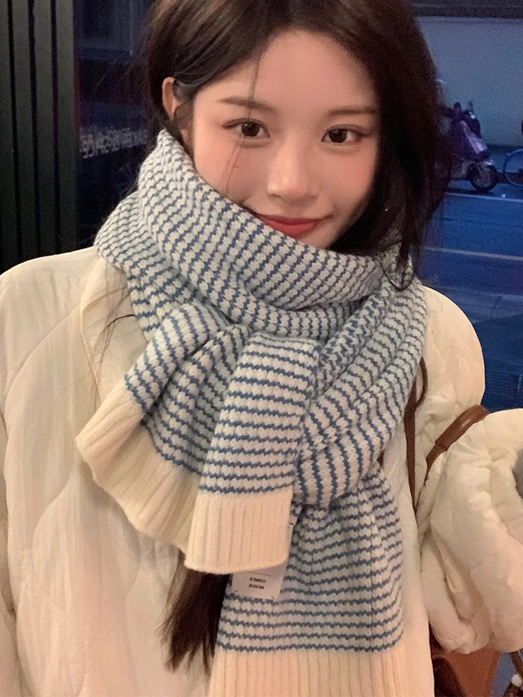 Толстый шарф в полоску модная шаль женская зимняя Новинка 2024 женский теплый