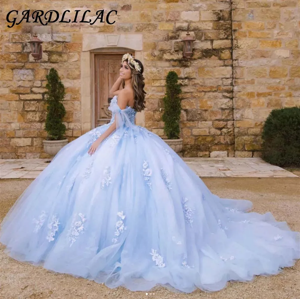 

Gardlilac Off The Shoulder Quinceanera Dresses Sequins Tulle Princess Ball Gowns Lace Applique Sweet 16 Dress For Woman Juniors