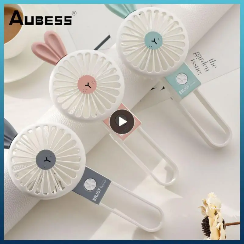 

1~6PCS Rabbit Fan Handheld Folding Fan Student Cartoon Cute Portable Dormitory Office Mini Fan With Bracket Base Cartoon Small