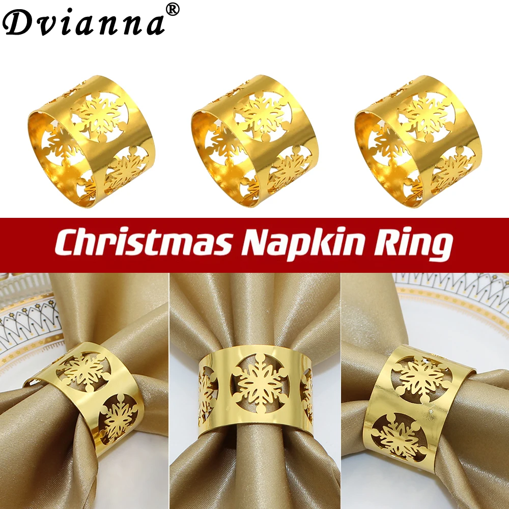 

Dvianna 12Pcs Christmas Snowflake Napkin Rings Gold Napkin Holder for Wedding Christmas Party Dinner Table Decorations HWC168