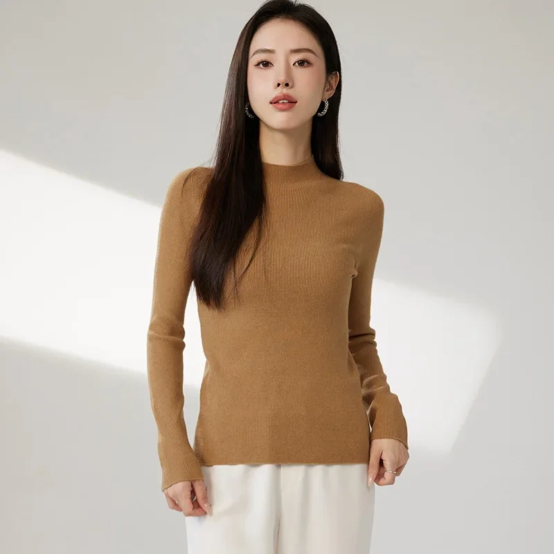 Облегающий свитер с высоким воротником до половины поло вязаный топ