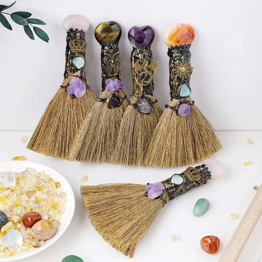 

3PCS Natural Crystal Heart Shaped Magic Broom Quartz Witch Broom Reiki Gemstone For Cleansing Healing Natural Crystal