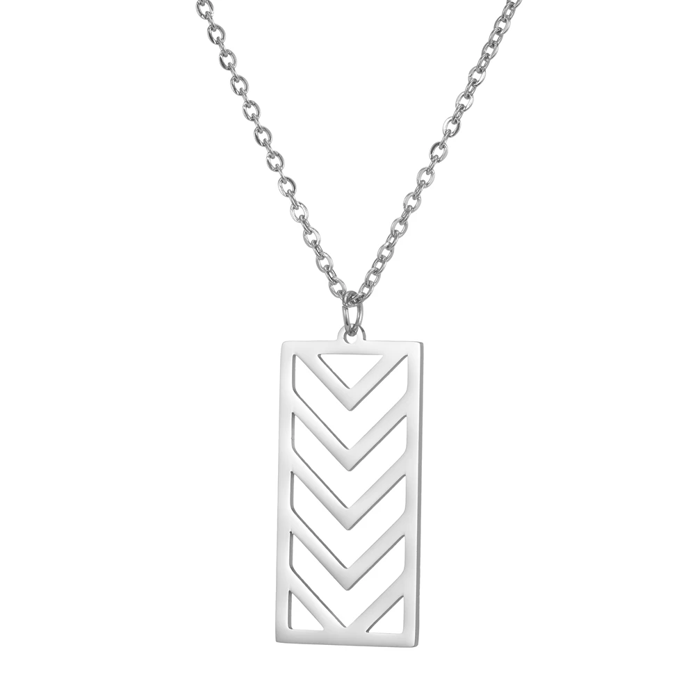 

Xincong Stainless Steel Jewelry Steel Color Cutout Pattern Rectangle Pendant Necklace With 45+5cm Link Chain